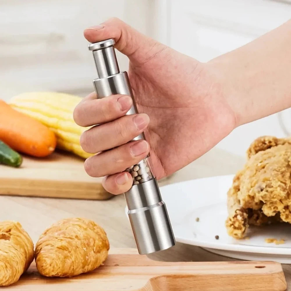 CasaVera Portable Stainless Steel One-Handed Salt &amp; Pepper Grinder